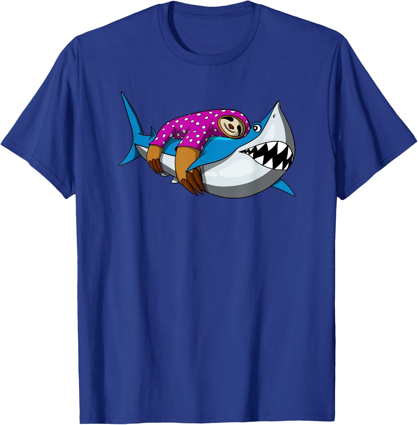 Lazy Sloth With Pajama Riding Ocean Shark T-Shirt - T-Shirt | Royal