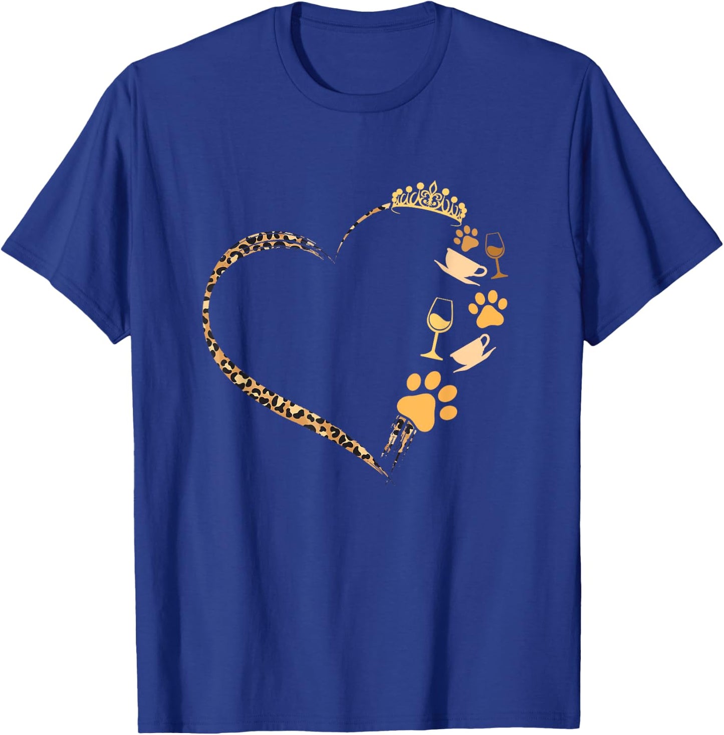 Cute Dogs Paw Crown Wine Coffee Leopard Print Heart T-Shirt - T-Shirt | Royal