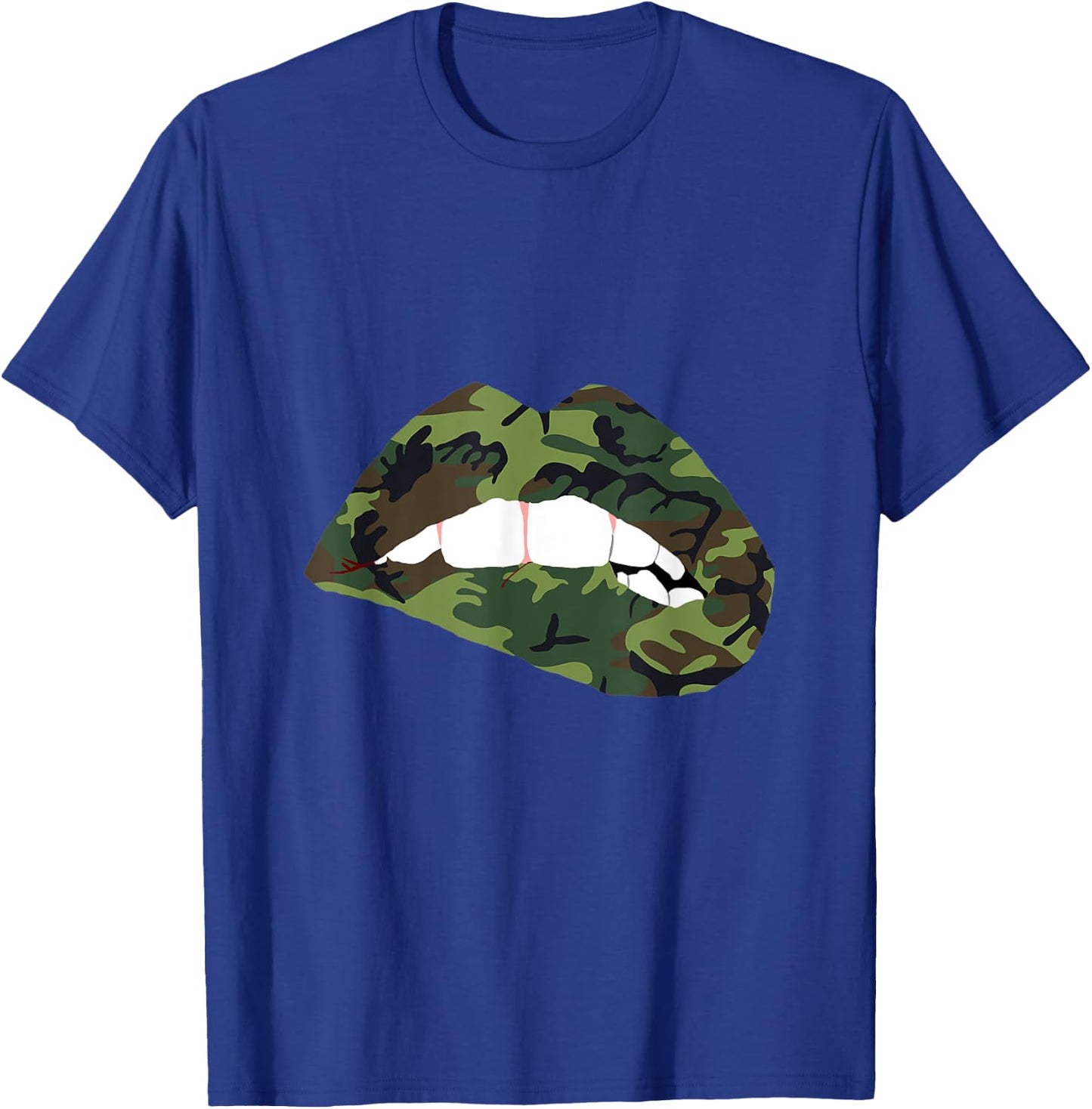 Camouflage Lips Mouth Military Kiss Me Biting Camo Kissing T-Shirt - T-Shirt | Royal