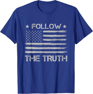 Follow the Truth Social Distressed US Flag Donald Trump T-Shirt - T-Shirt | Royal