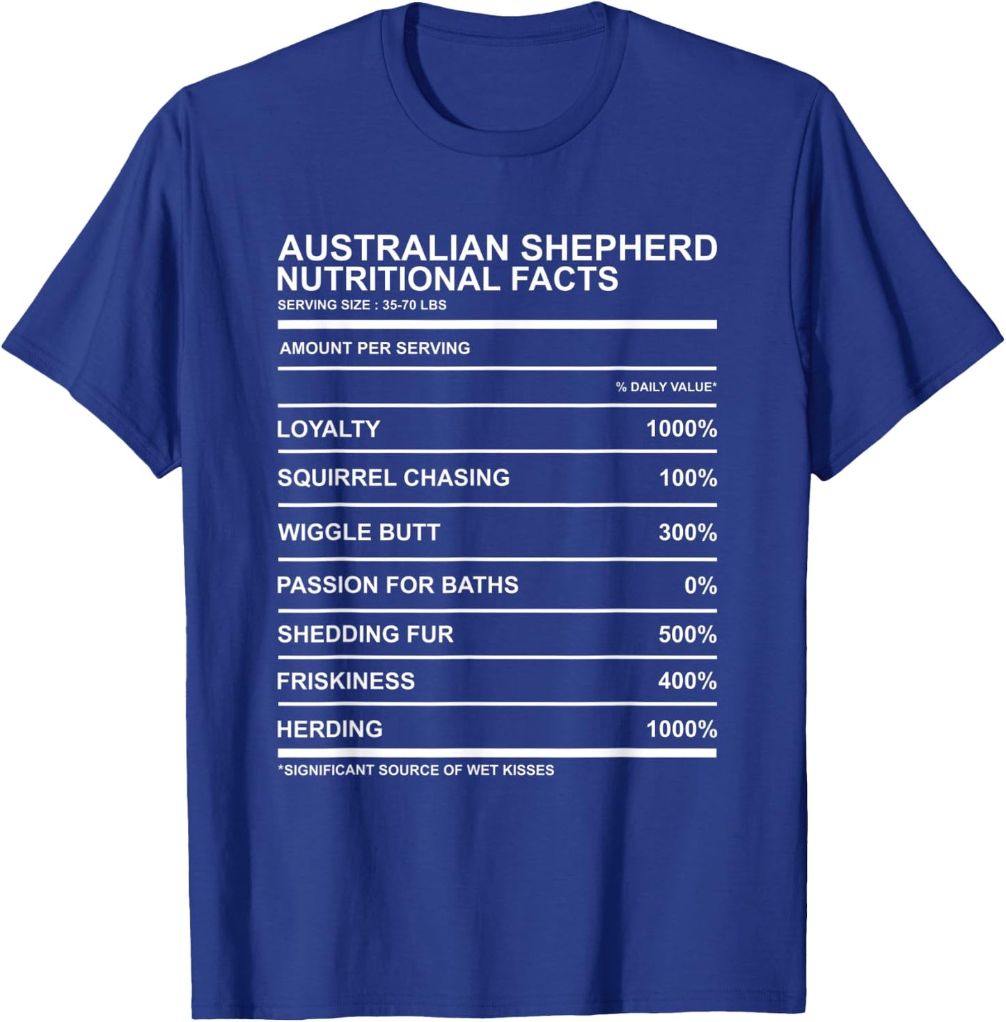 Australian Shepherd Nutritional Facts Wiggle Butt Aussie T-Shirt - T-Shirt | Royal