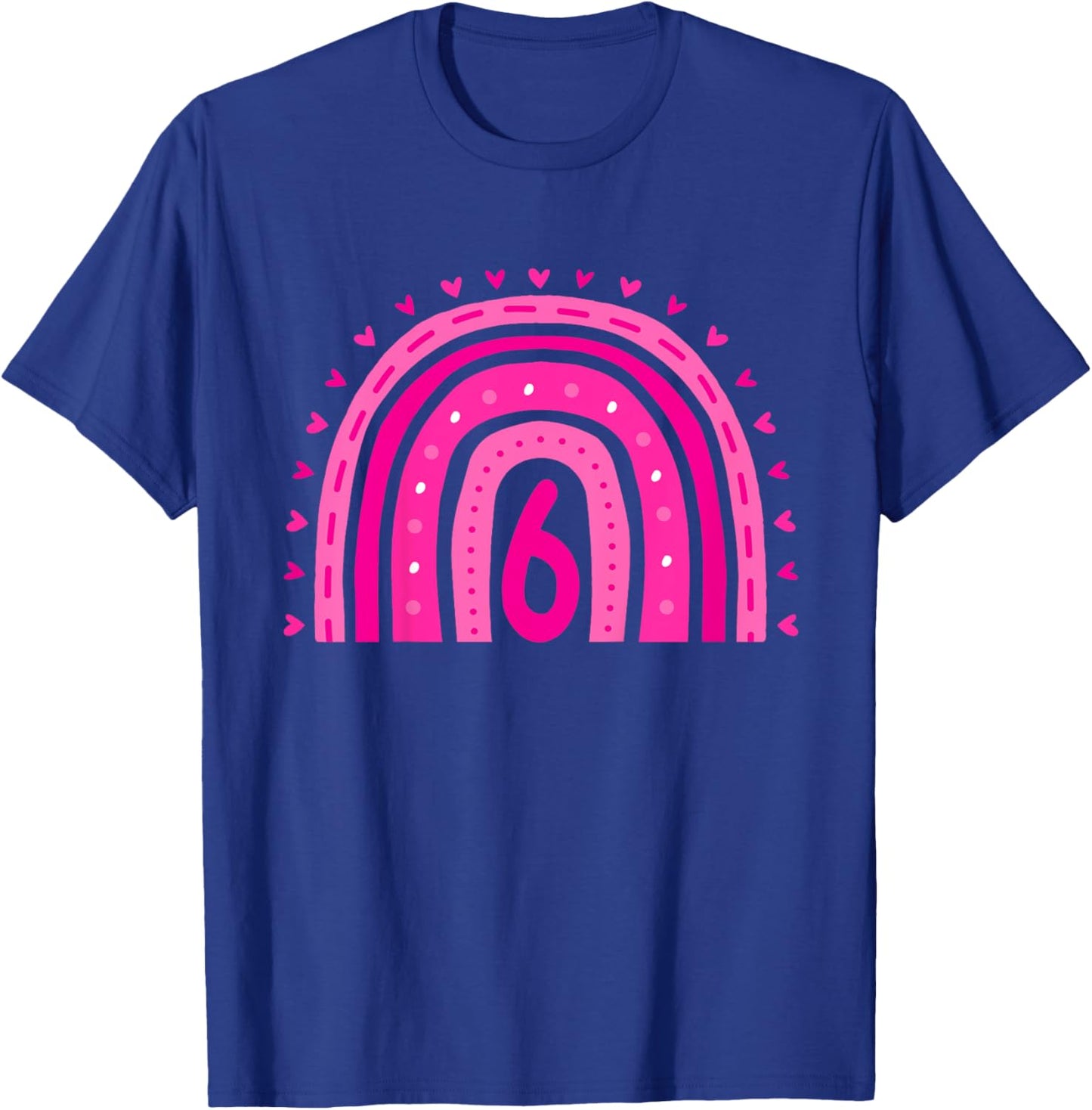 Kids Girl's Birthday Six 6 Years Old 6th Birthday Pink Rainbow T-Shirt - T-Shirt | Royal