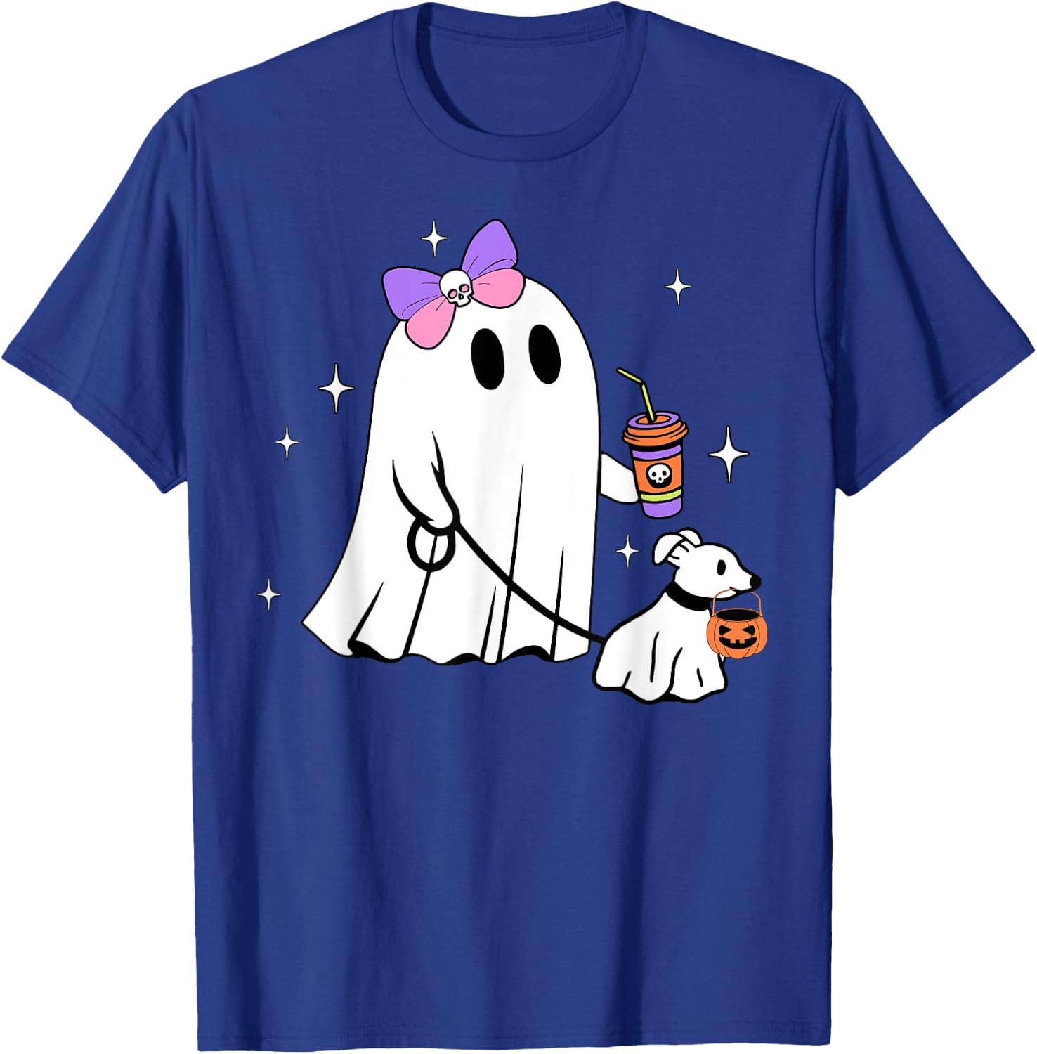Halloween Cute Ghost Walking Dog Spooky Coquette Ghost Women T-Shirt - T-Shirt | Royal