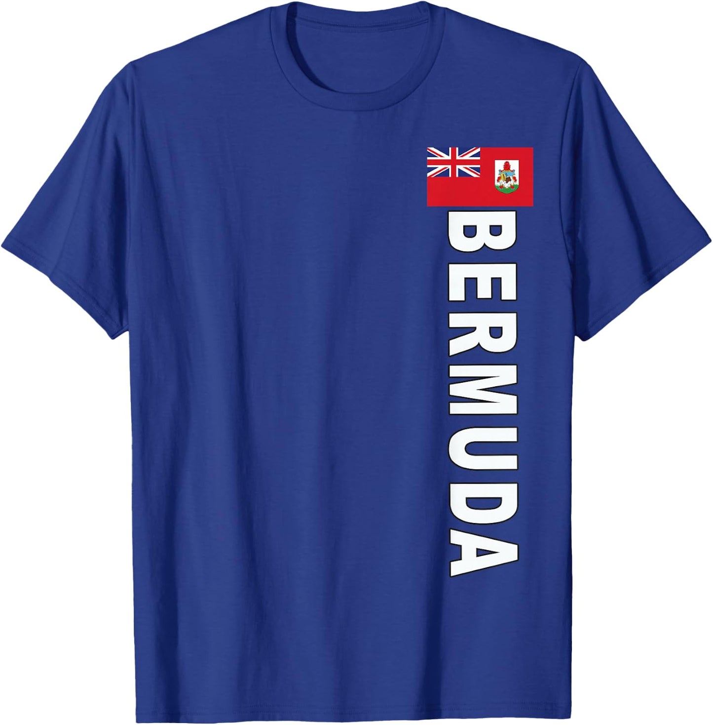 Sports-Style Left-Side Text and Flag of Bermuda T-Shirt - T-Shirt | Royal
