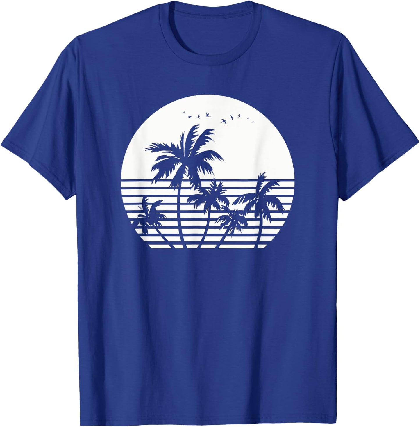 Vintage Birds Sunset Beach Palm trees T-Shirt - T-Shirt | Royal