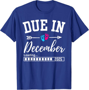 Due In December Loading 2025 New Baby Pregnancy Announcement T-Shirt - T-Shirt | Royal