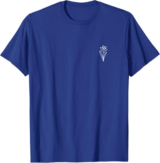 Daffodil Flower Minimalist Badge Patch Line Art T-Shirt - T-Shirt | Royal