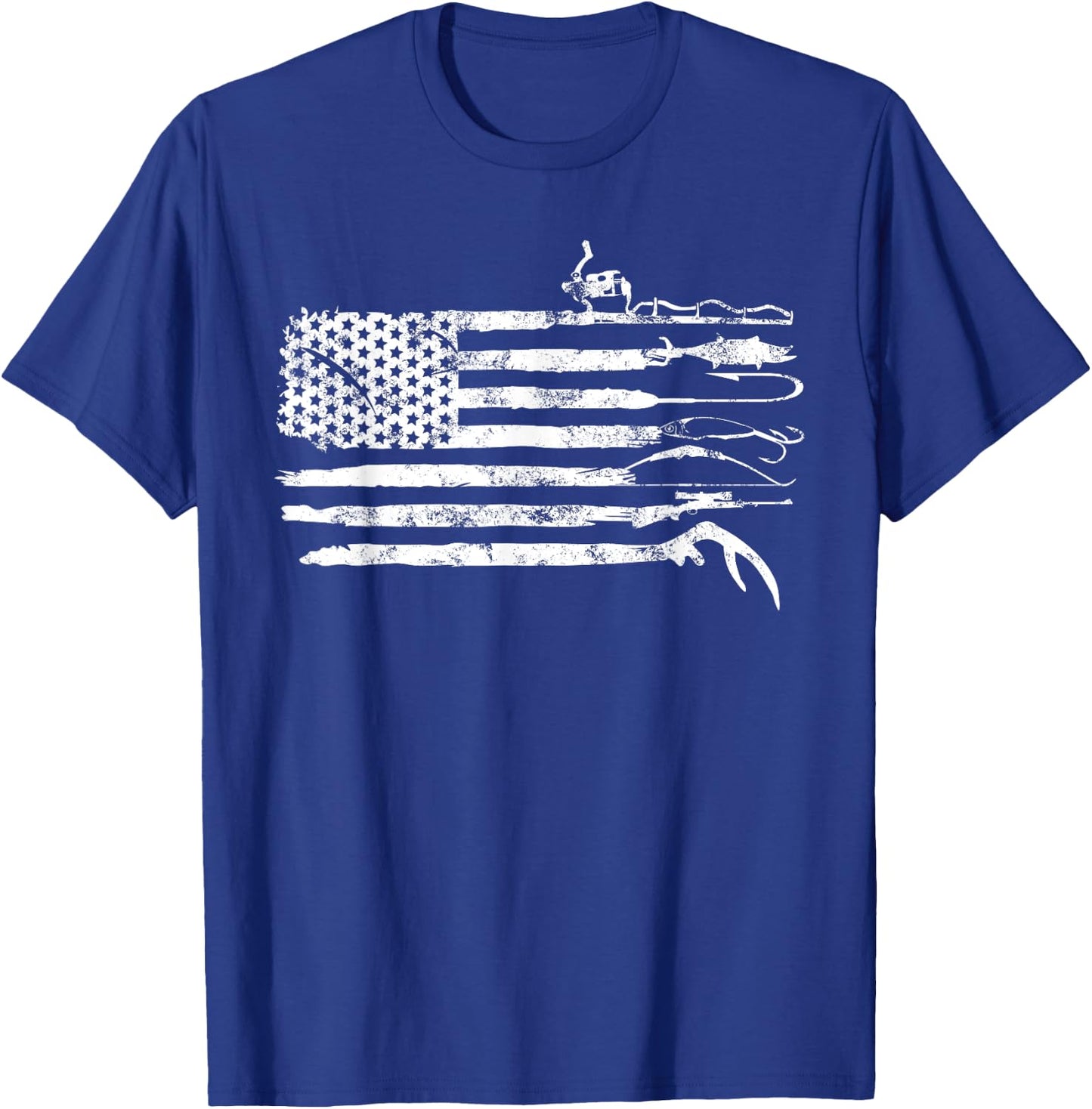 Hunting Fishing American Flag Patriotic T-Shirt - T-Shirt | Royal