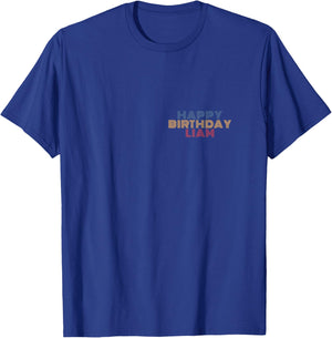 Happy Birthday Liam Personalized Name Retro Typography T-Shirt - T-Shirt | Royal
