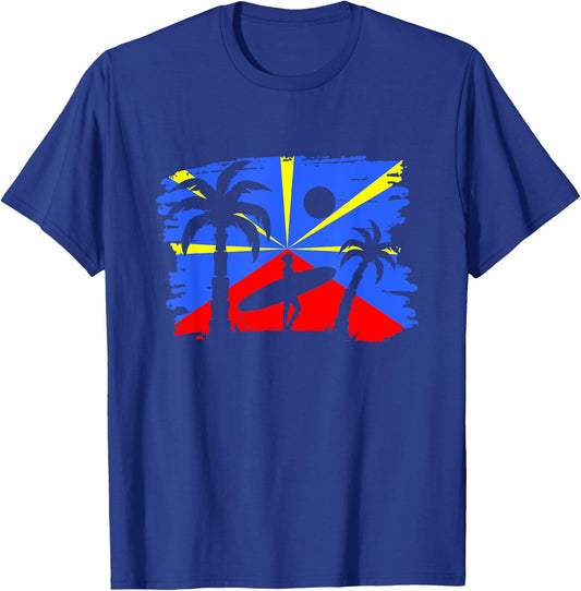 Reunion Island Flag Reunion Reunion Island Vintage , Black, S T-Shirt - T-Shirt | Royal