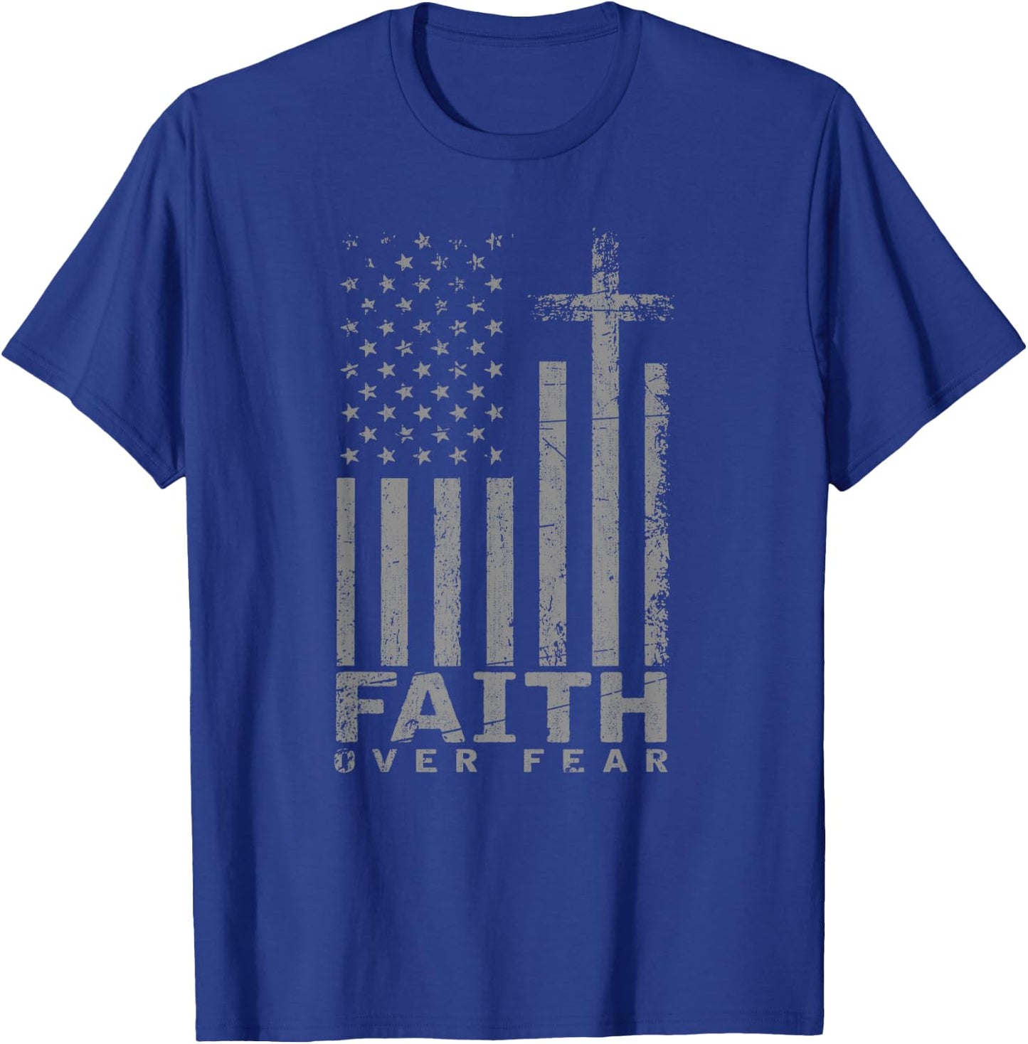 USA Flag Patriotic American Gift Faith Over Fear Prayer Women Girls Kids Men T-Shirt - T-Shirt | Royal