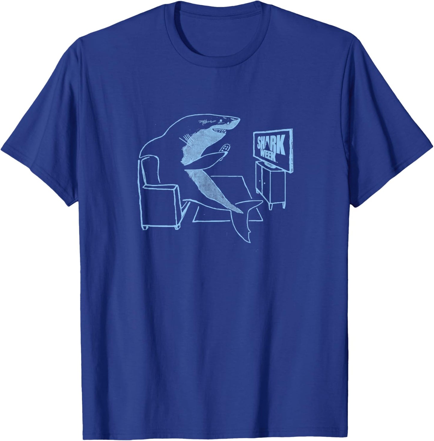 Shark Week Shark Potato Neon Blue Great White Line Art T-Shirt - T-Shirt | Royal