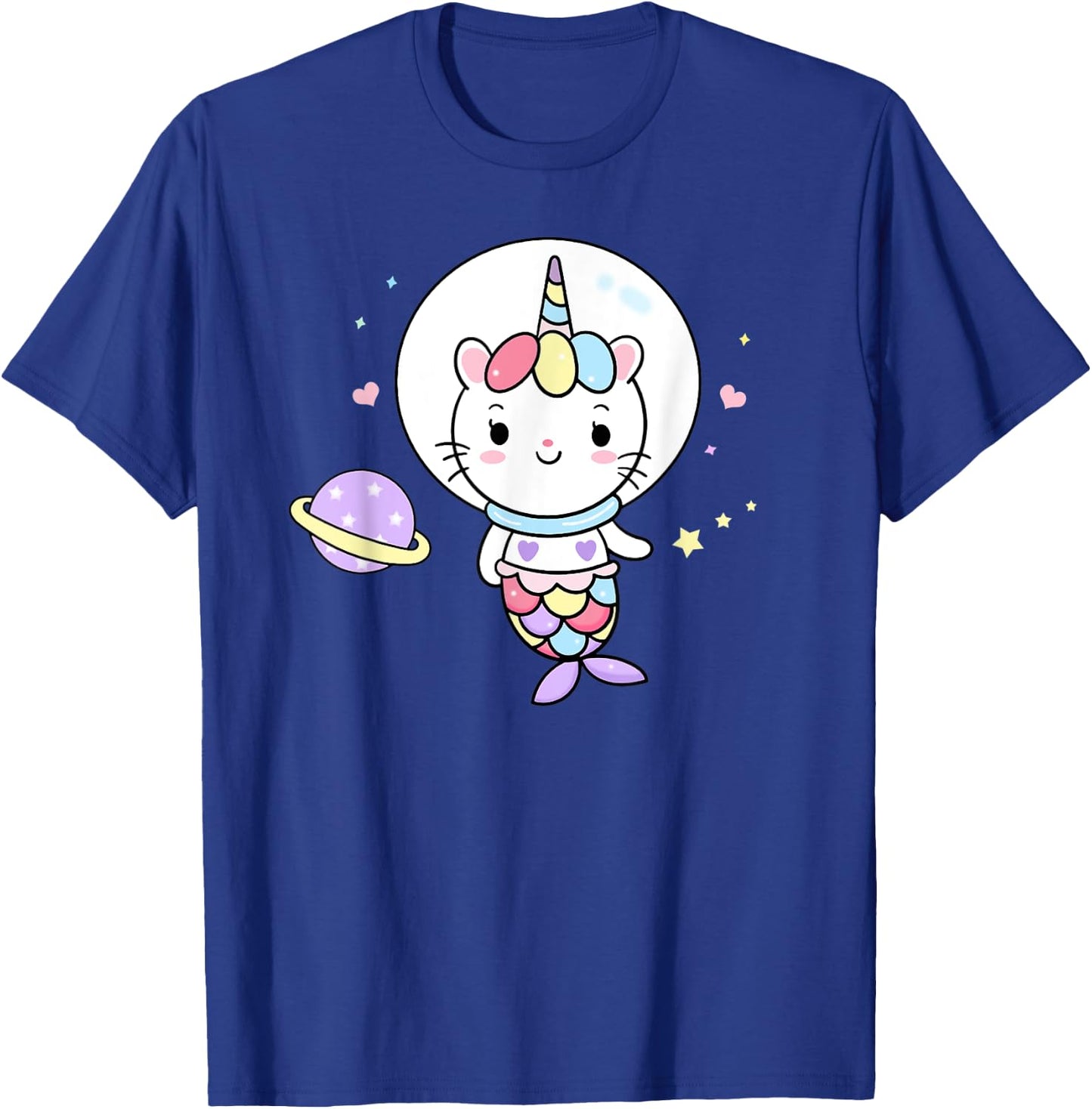 Cat Unicorn Mermaid in Space Cute Purrmaid Men Women Kids T-Shirt - T-Shirt | Royal