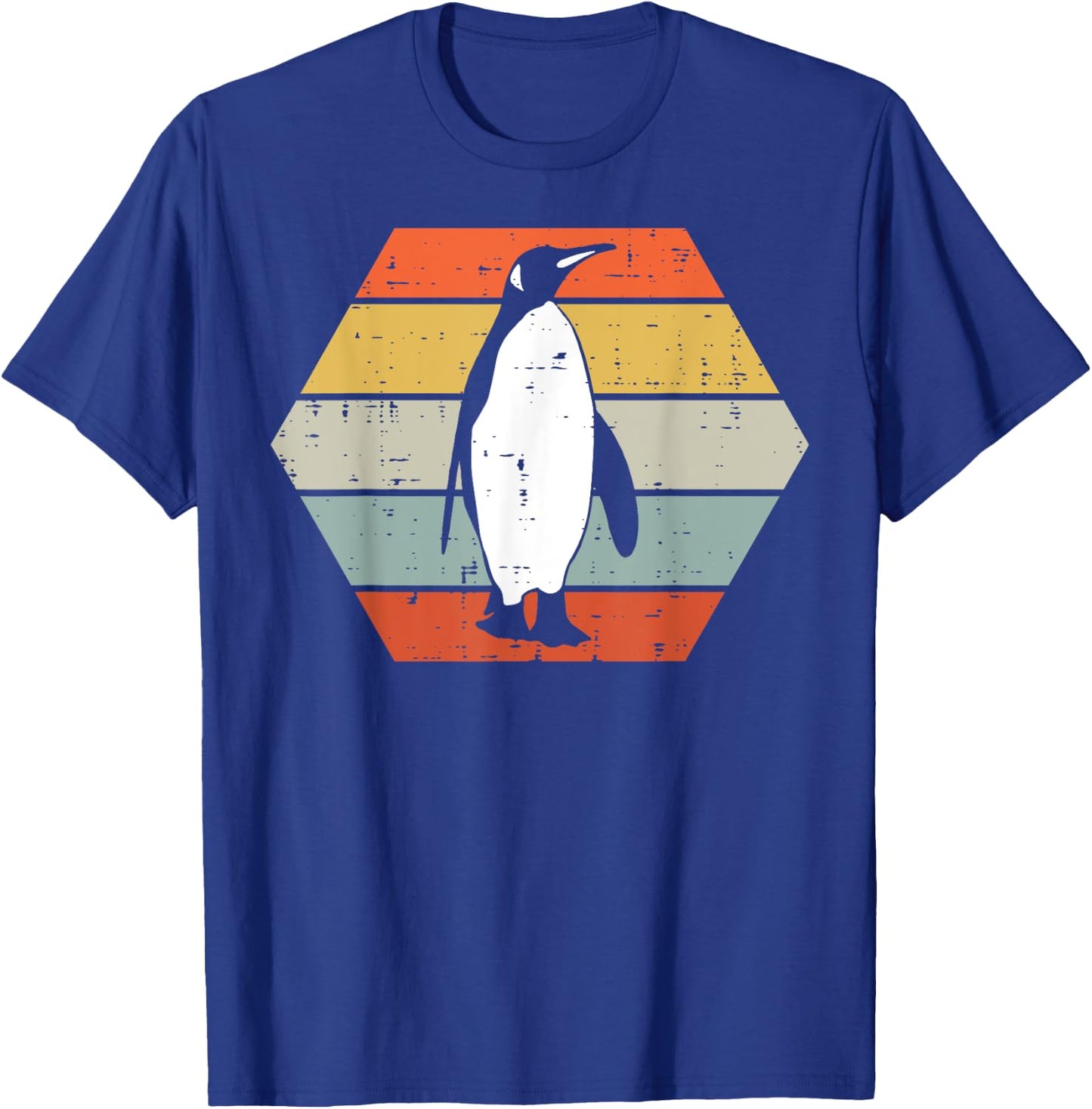 Penguin Sunset Hexagon Retro Animal Lover Women Men Kids T-Shirt - T-Shirt | Royal
