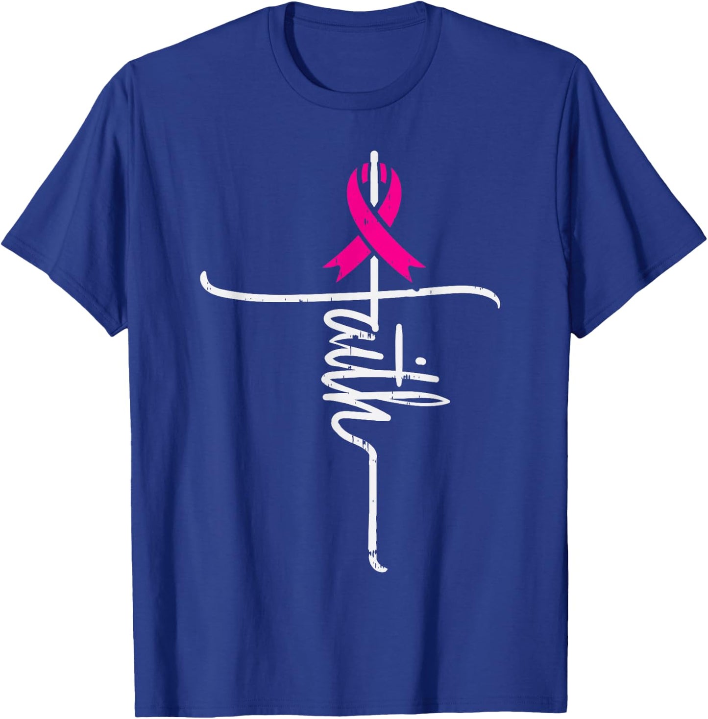 Faith Pink Ribbon Breast Cancer Awareness Fight Support Gift T-Shirt - T-Shirt | Royal