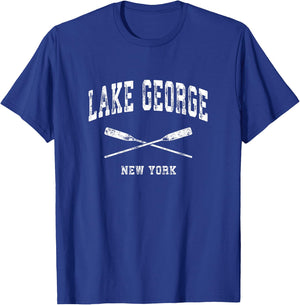 Lake George New York Vintage Nautical Crossed Oars T-Shirt - T-Shirt | Royal