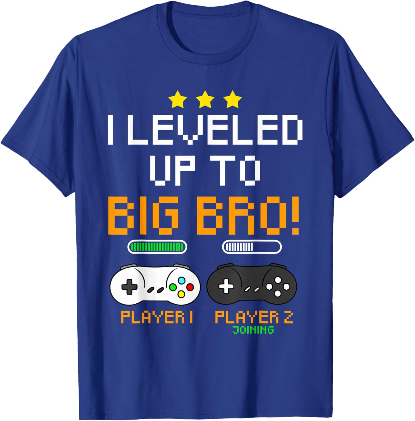 Big Bro Announcement Level Up Player 1 Player 2 Sibling Gift T-Shirt - T-Shirt | Royal