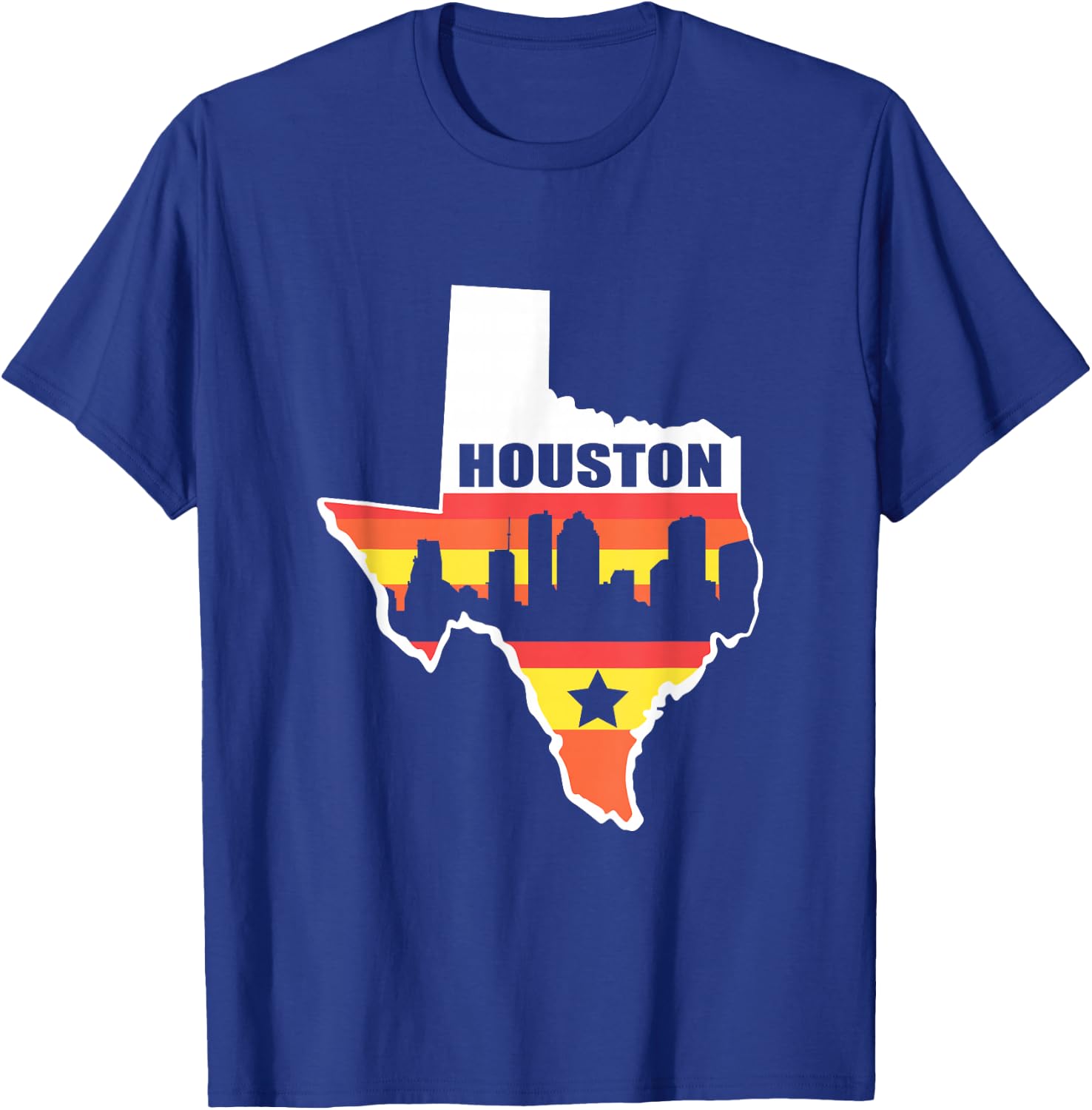 Houston Texas Vintage State Flag Houston Skyline T-Shirt - T-Shirt | Royal