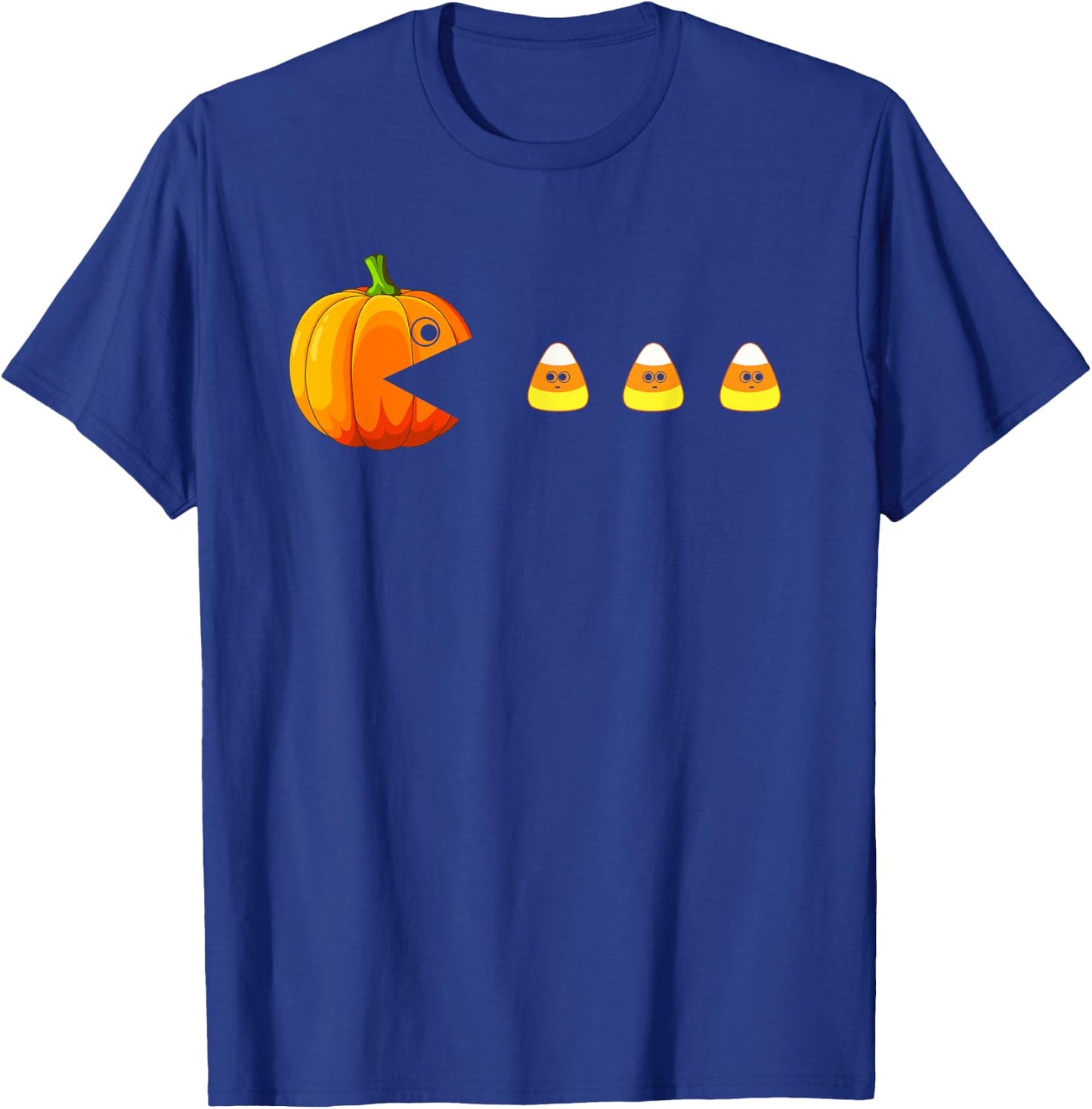 Funny Pumpkin Eating Candy Corn Halloween Boys Girls Kids T-Shirt - T-Shirt | Royal