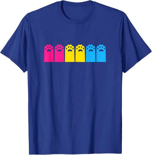 Pansexual Pride Cat Paws LGBTQ Pan Flag Colors Minimalist T-Shirt - T-Shirt | Royal