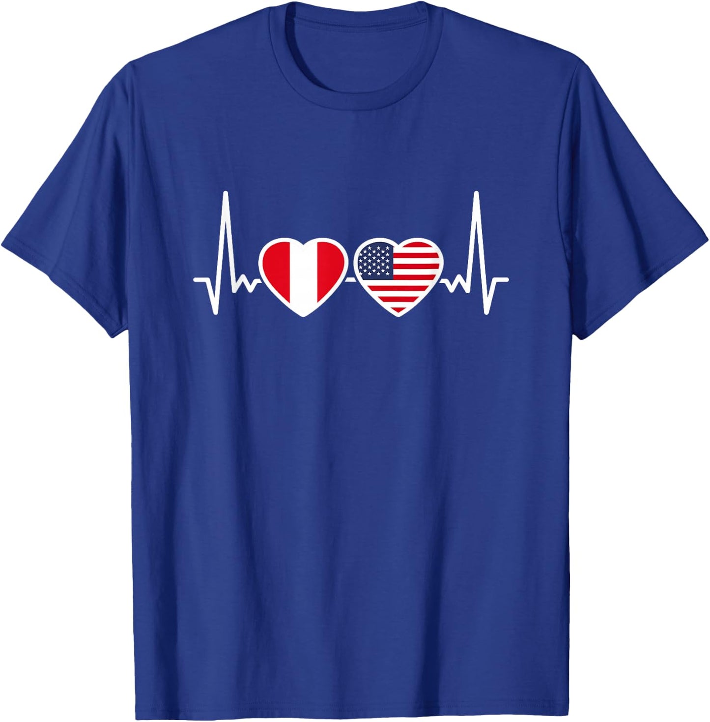 Peru USA Heartbeat Flag American Peruvian T-Shirt - T-Shirt | Royal