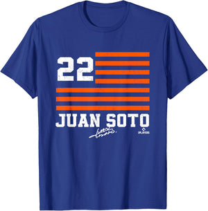 Juan Soto Flag Name New York Baseball MLBPA T-Shirt - T-Shirt | Royal