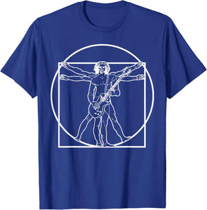 Da Vinci Vitruvian Man Playing the Guitar Rocker Parody T-Shirt - T-Shirt | Royal