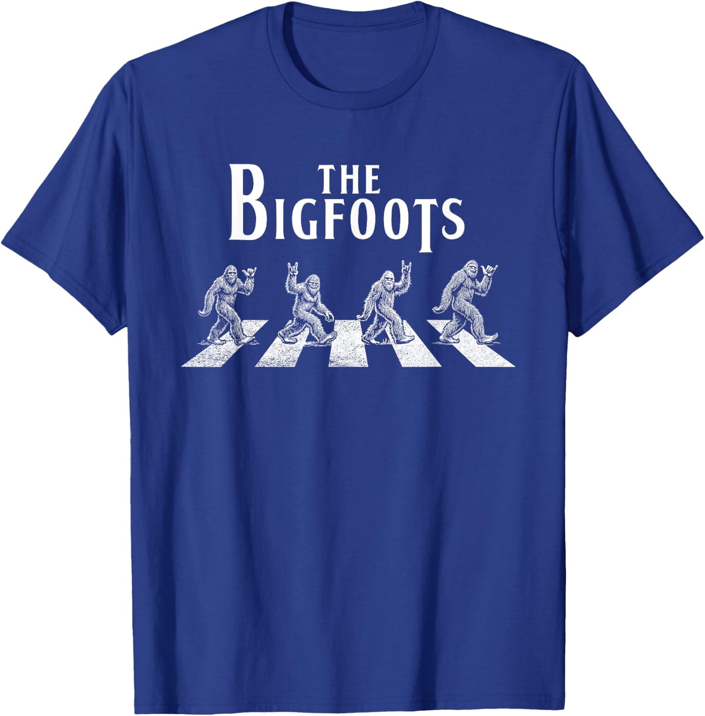 The Bigfoots, Funny Bigfoot Sasquatch Crossing Road Parody T-Shirt - T-Shirt | Royal