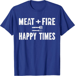 Meat Fire Happy Times Funny BBQ Grill Smoker Barbecue Chef T-Shirt - T-Shirt | Royal