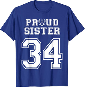 Custom Proud Football Sister Number 34 Personalized Women T-Shirt - T-Shirt | Royal