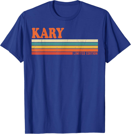 Kary Retro Personalized First Name Vintage Stripes T-Shirt - T-Shirt | Royal