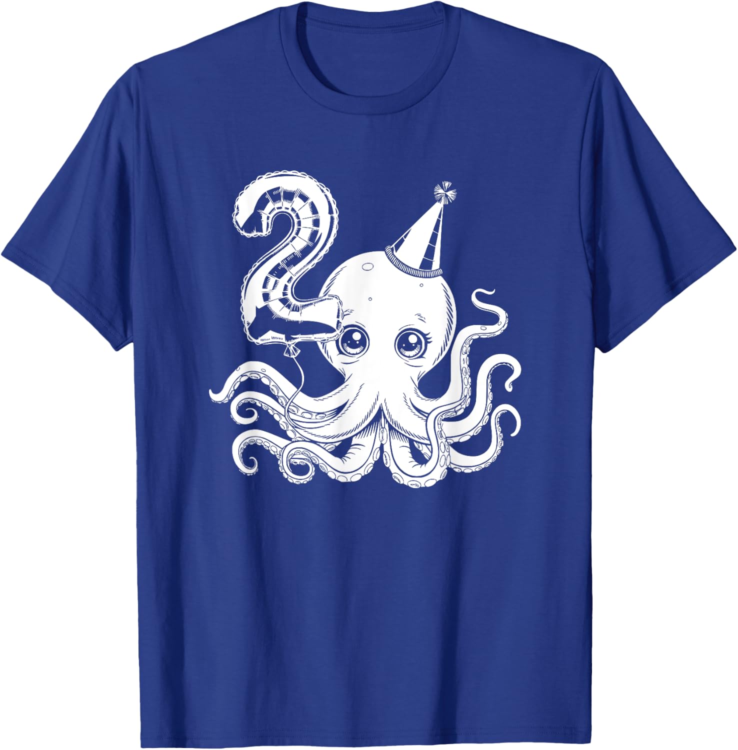Cute Octopus With Balloon 2nd Birthday Design For Kids T-Shirt - T-Shirt | Royal