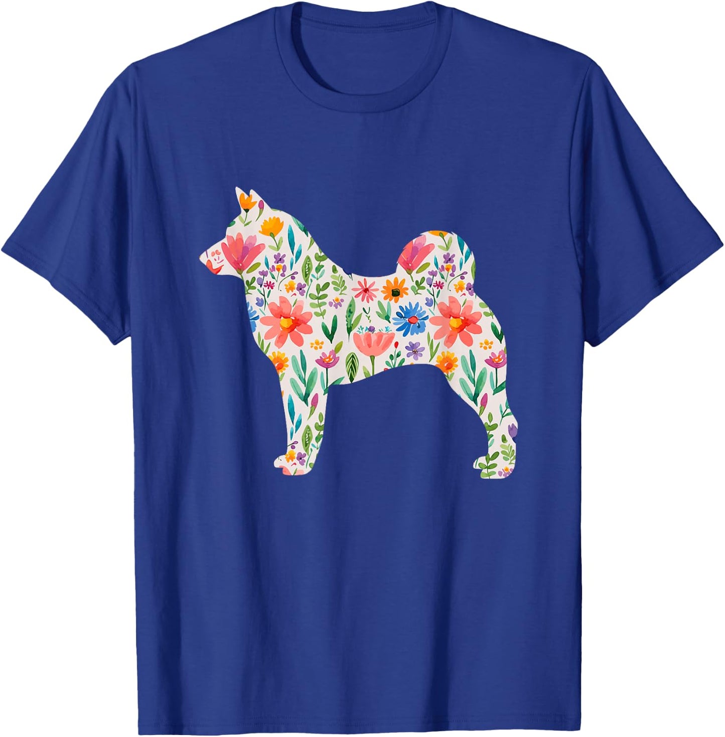 Norwegian Elk Dog Watercolour Flowers Design T-Shirt - T-Shirt | Royal
