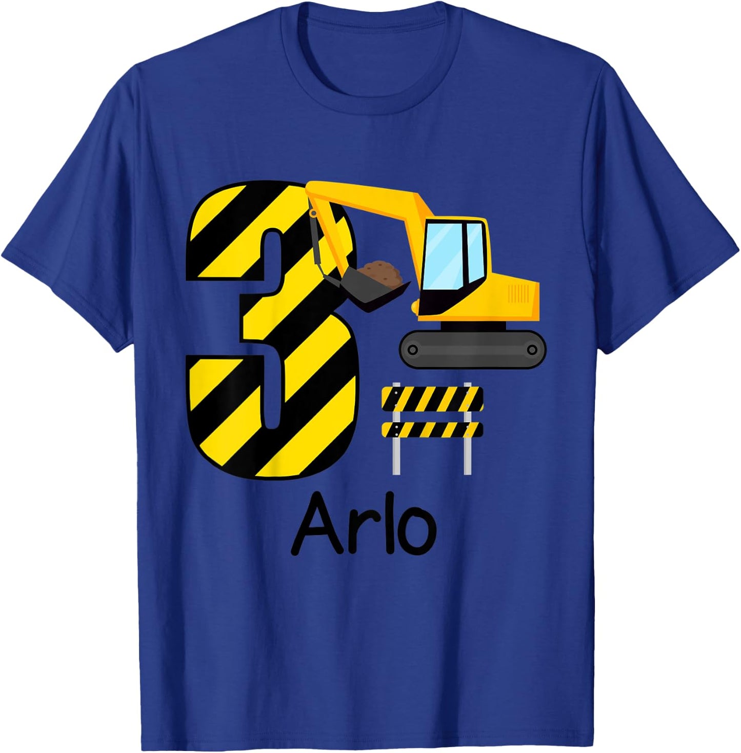 Kids Boys Construction 3rd Birthday Arlo 3 Years Old Party T-Shirt - T-Shirt | Royal