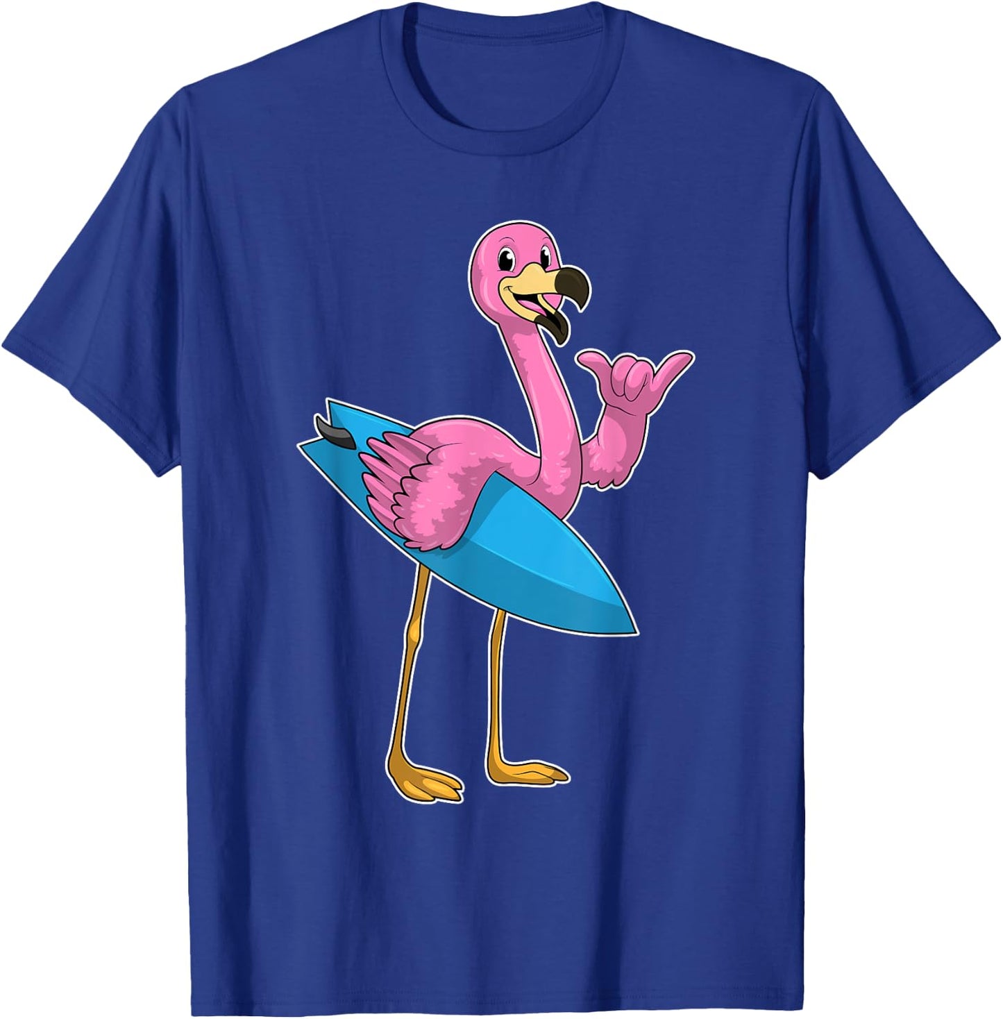 Flamingo Surfing Surfboard Summer T-Shirt - T-Shirt | Royal