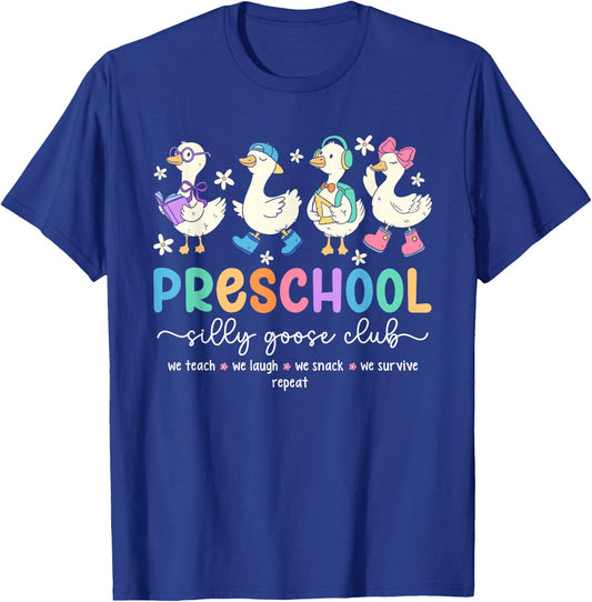 Preschool Goose Silly Teacher Funny Goose Back to School T-Shirt - T-Shirt | Royal