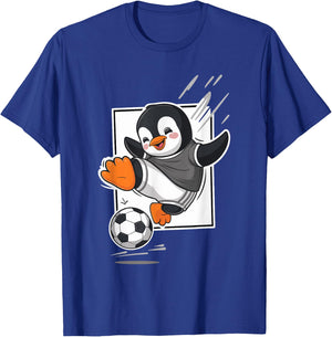 Penguin Playing Soccer Kicking Football Cute Cartoon Penguin T-Shirt - T-Shirt | Royal