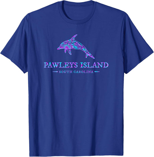 Pawleys Island South Carolina Colorful Dolphin Girls Boys T-Shirt - T-Shirt | Royal