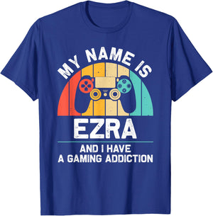 EZRA Gift Name Personalized Funny Gaming Geek Birthday T-Shirt - T-Shirt | Royal