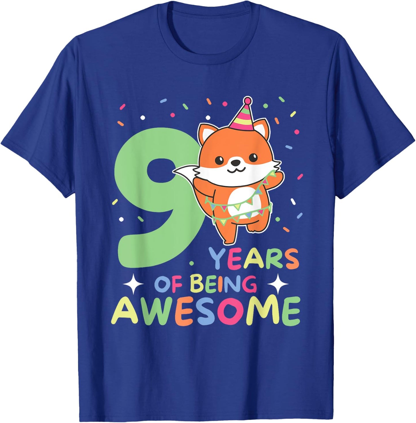 Fox 9th Birthday For Children Nine Years Old Fox T-Shirt - T-Shirt | Royal