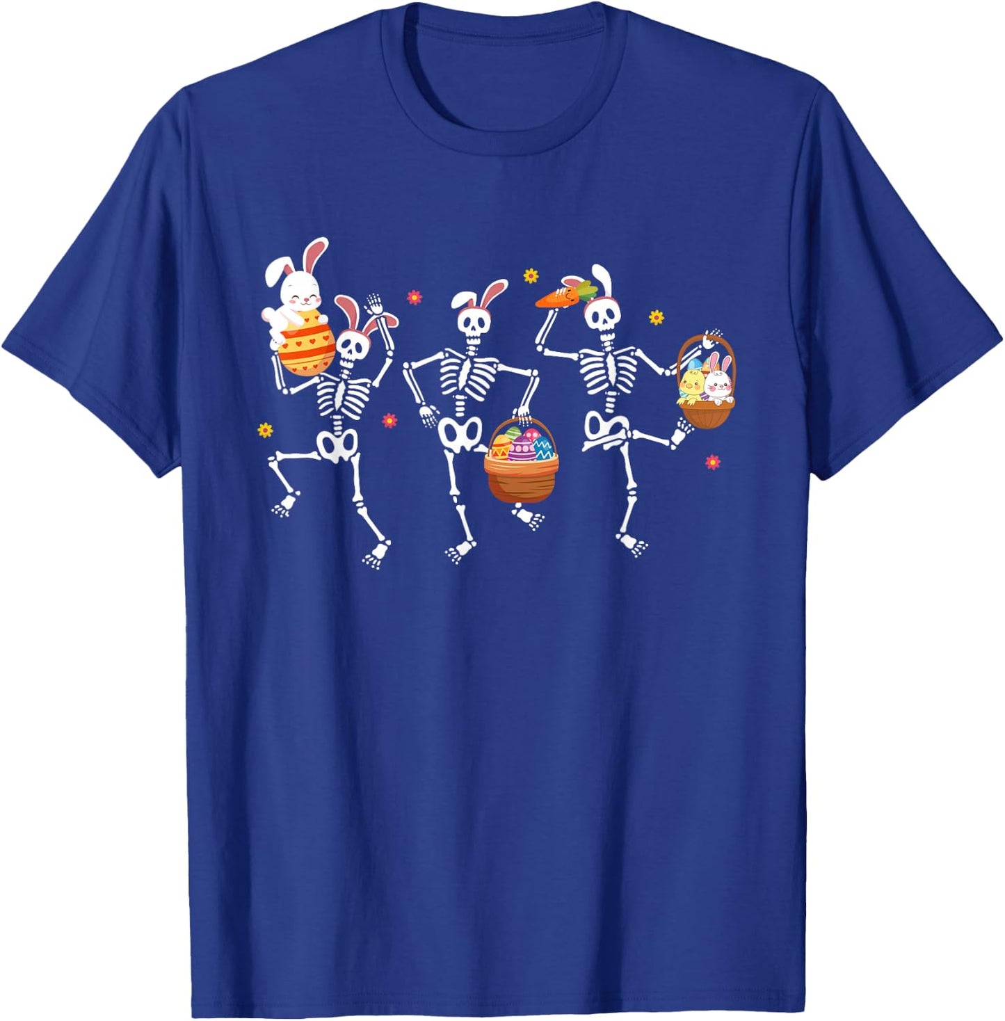 Bunny Skeleton Dancing Easter Basket Carrot Funny Easter Day T-Shirt - T-Shirt | Royal