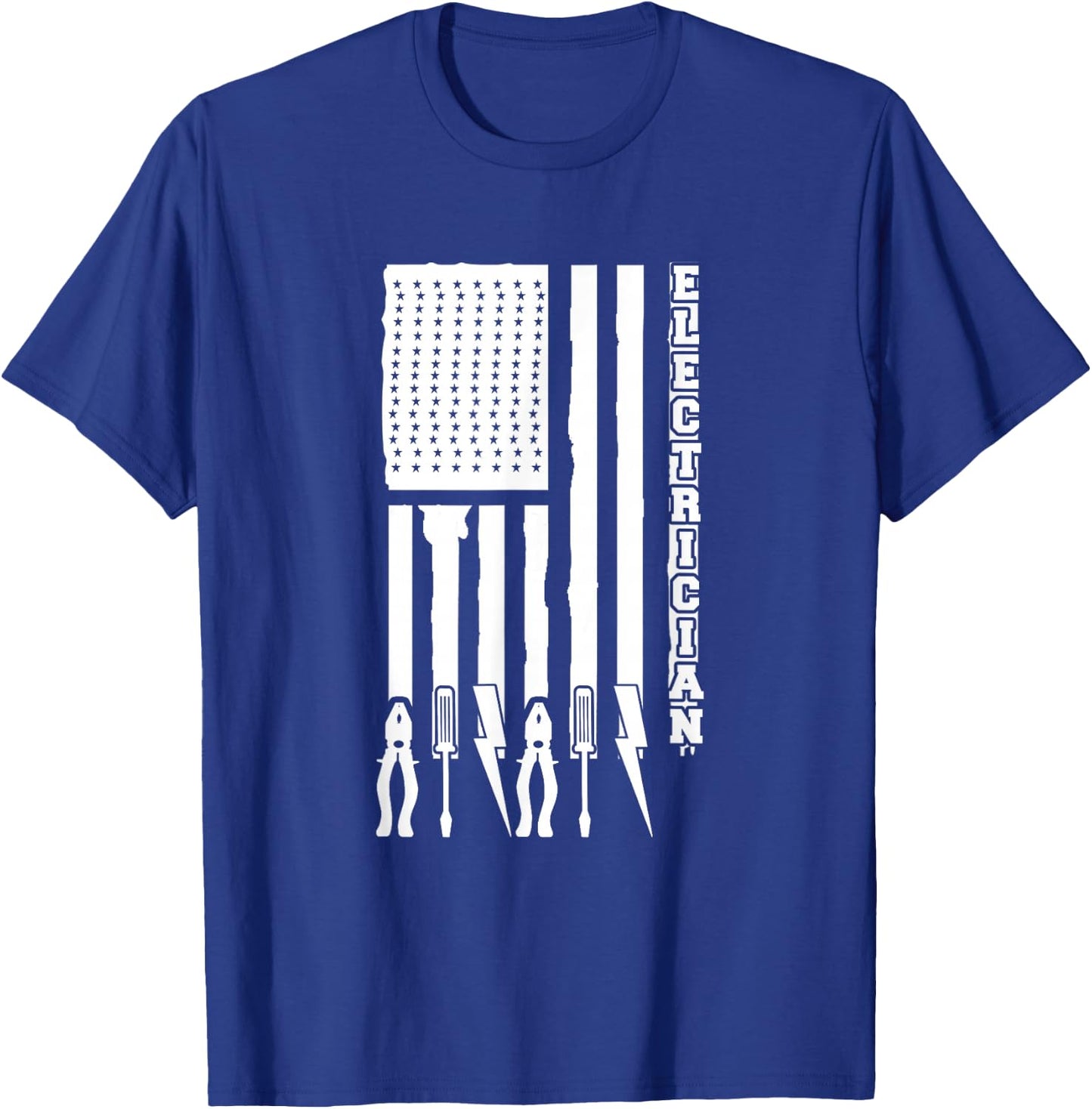 Electrician Gifts - Electrician On USA Flag W/ Tools T-Shirt - T-Shirt | Royal
