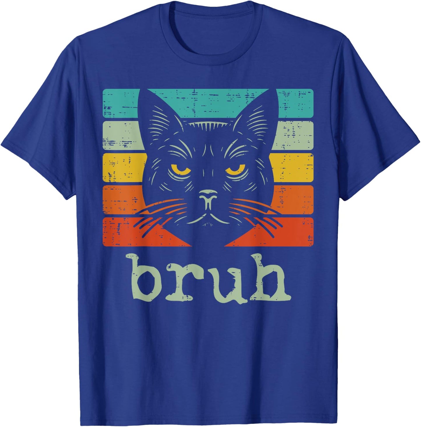 Black Cat Face Bruh Retro Funny Saying Meme Women Men Kids T-Shirt - T-Shirt | Royal