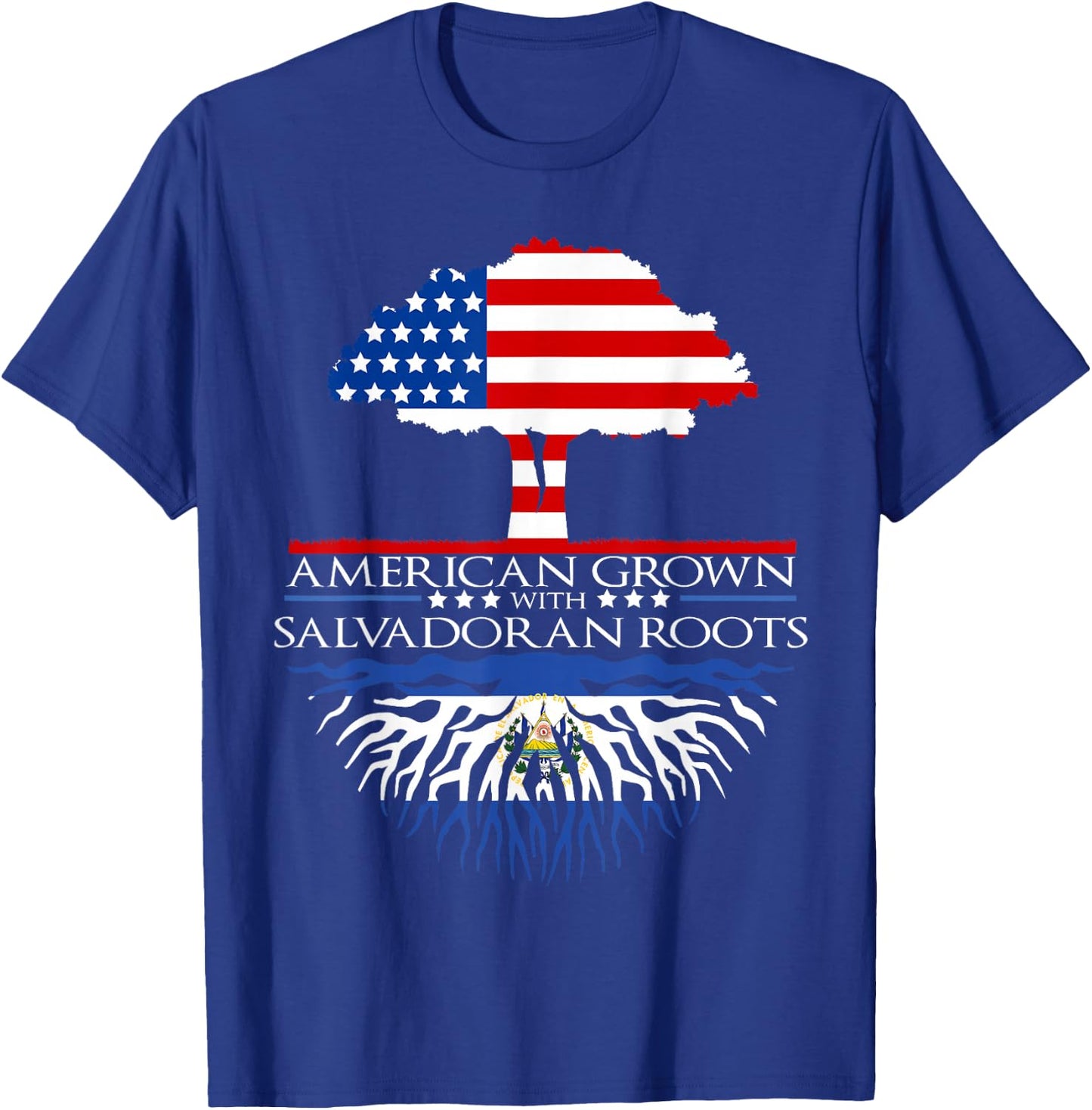 Salvadoran Roots American Grown Tree Flag USA El Salvador T-Shirt - T-Shirt | Royal