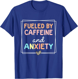 Fueled By Caffeine And Anxiety Leopard Retro Coffee Lover T-Shirt - T-Shirt | Royal