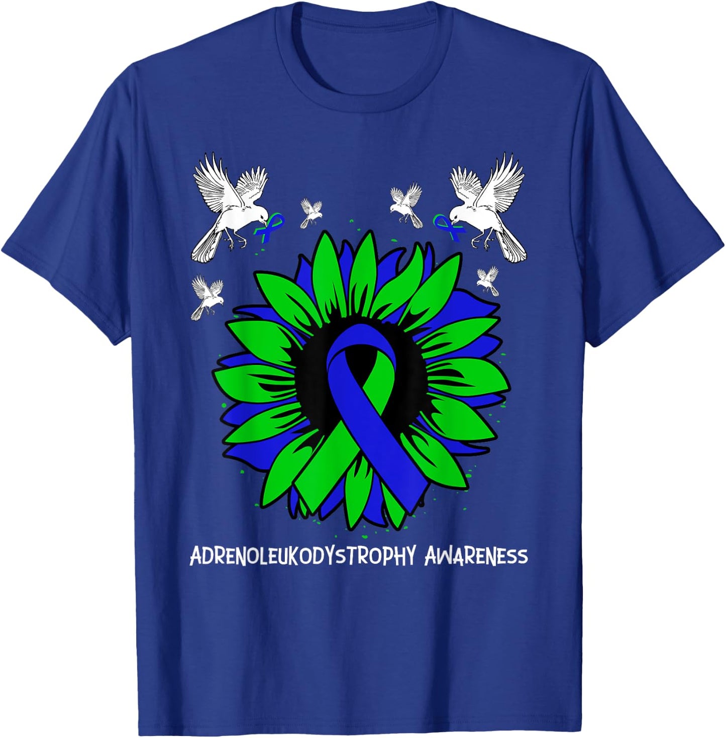 Adrenoleukodystrophy Awareness Ribbon Green Sunflower Bird T-Shirt - T-Shirt | Royal