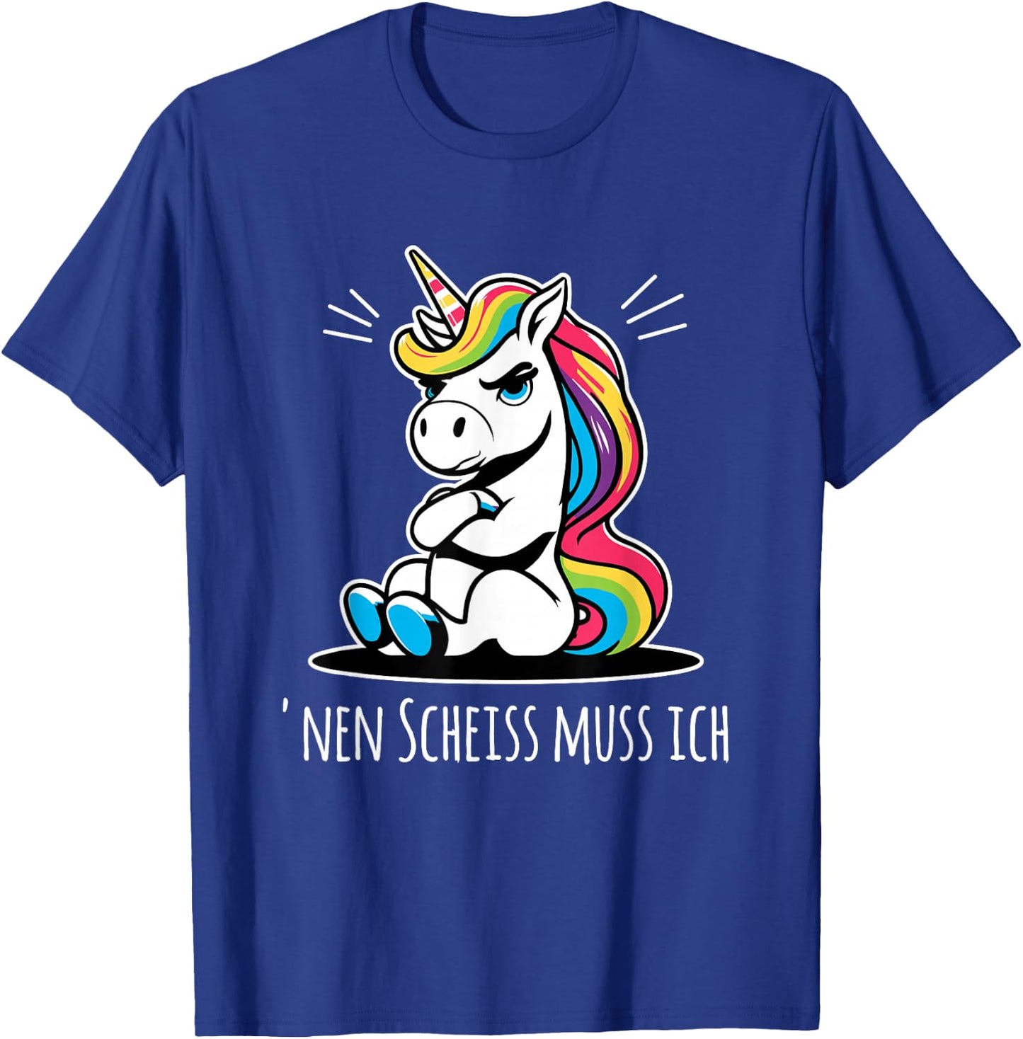 Funny Unicorn with Cheeky Saying 'nen Scheiss muss ich , black T-Shirt - T-Shirt | Royal
