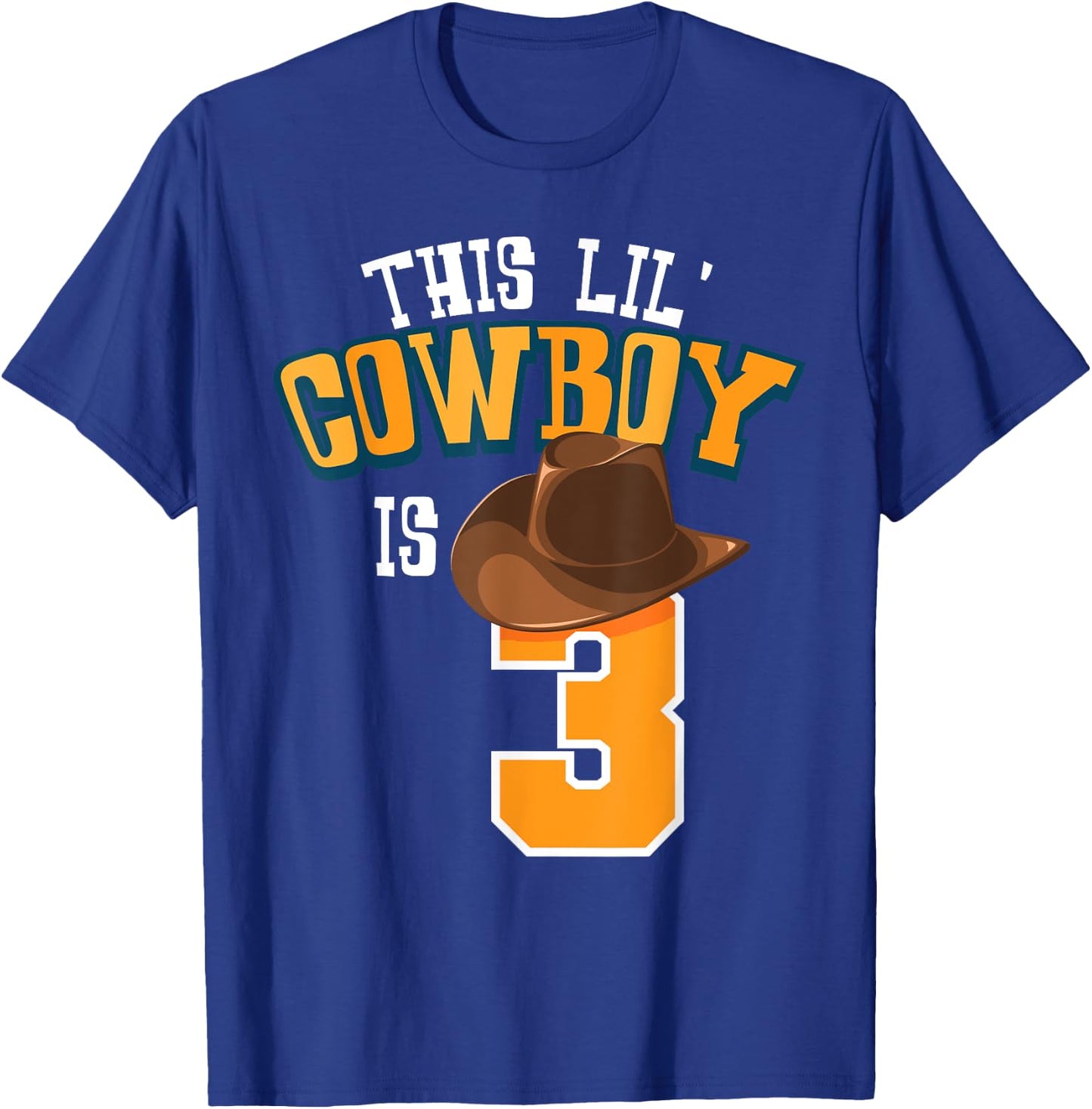 This Lil' Cowboy Is 3 Cowboy Hat Horse Third Birthday Natal T-Shirt - T-Shirt | Royal
