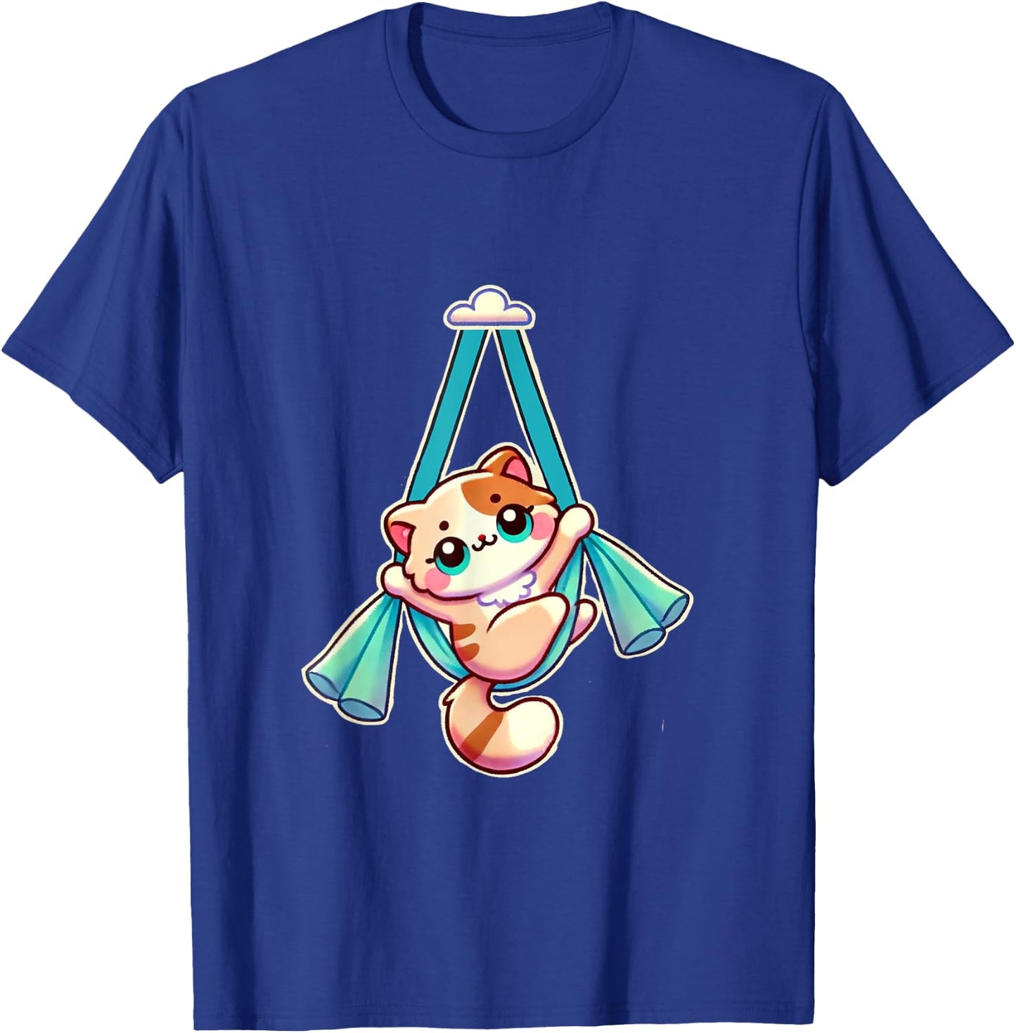 AD Designs Hang In There Aerial Kitty Aerialist Cat Silks T-Shirt - T-Shirt | Royal