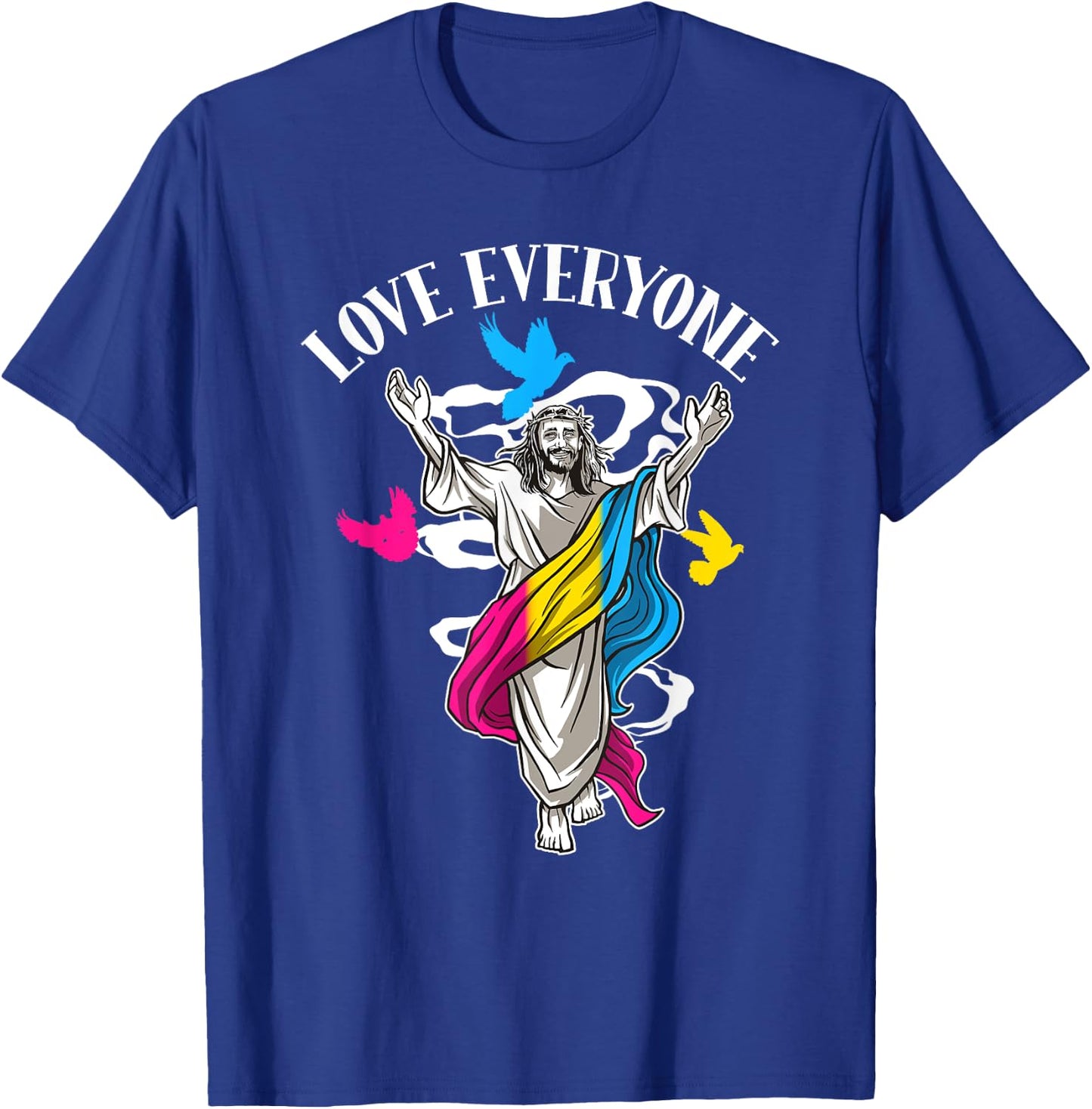 Love Everyone, Christian Pan Pride Jesus, Pansexual Love T-Shirt - T-Shirt | Royal